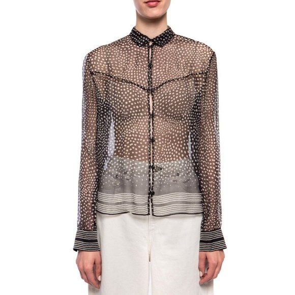 rag & bone Tops - Rag & Bone Black Multi Libby Silk Sheer Button Down Top Size L MISSING BUTTON